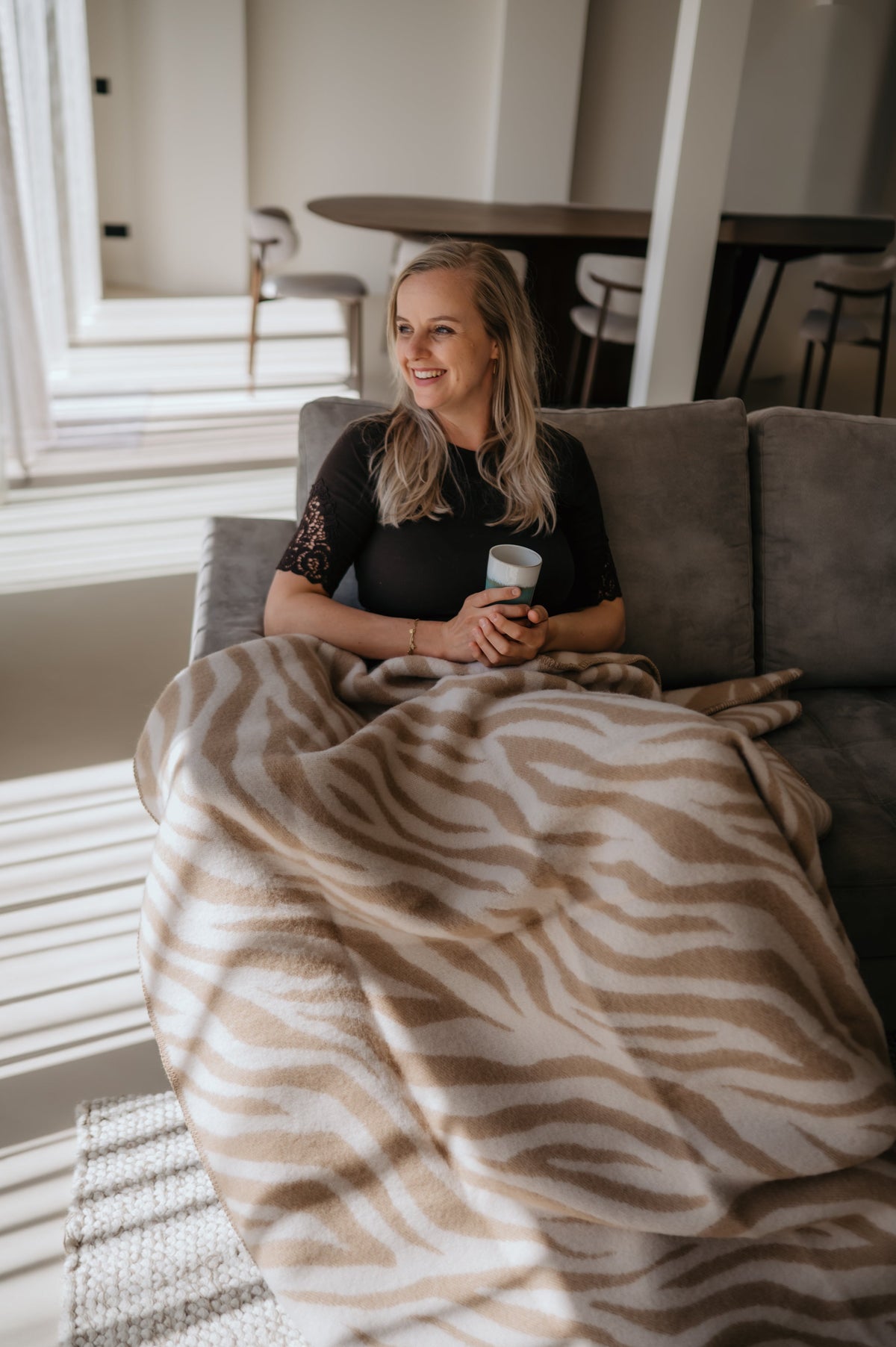 Wollen woondeken zebra beige